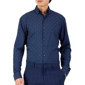 Alfani Mens Geometric Stretch Button-Down Shirt Size 17-17.5 36/37 $70